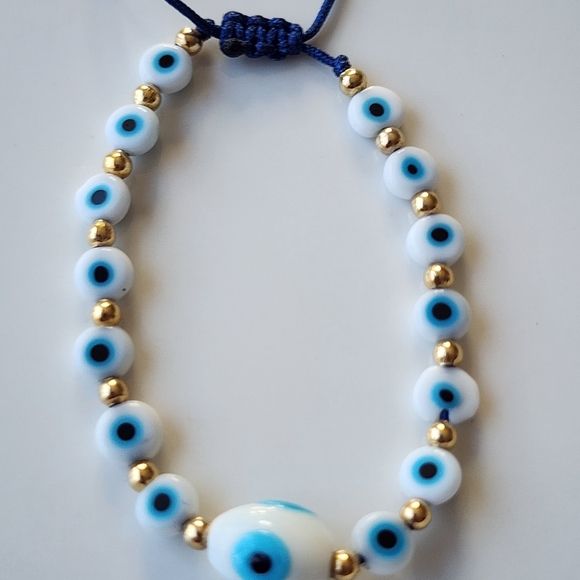 Blue and White Evil Eye Bracelet - Picture 3 of 3